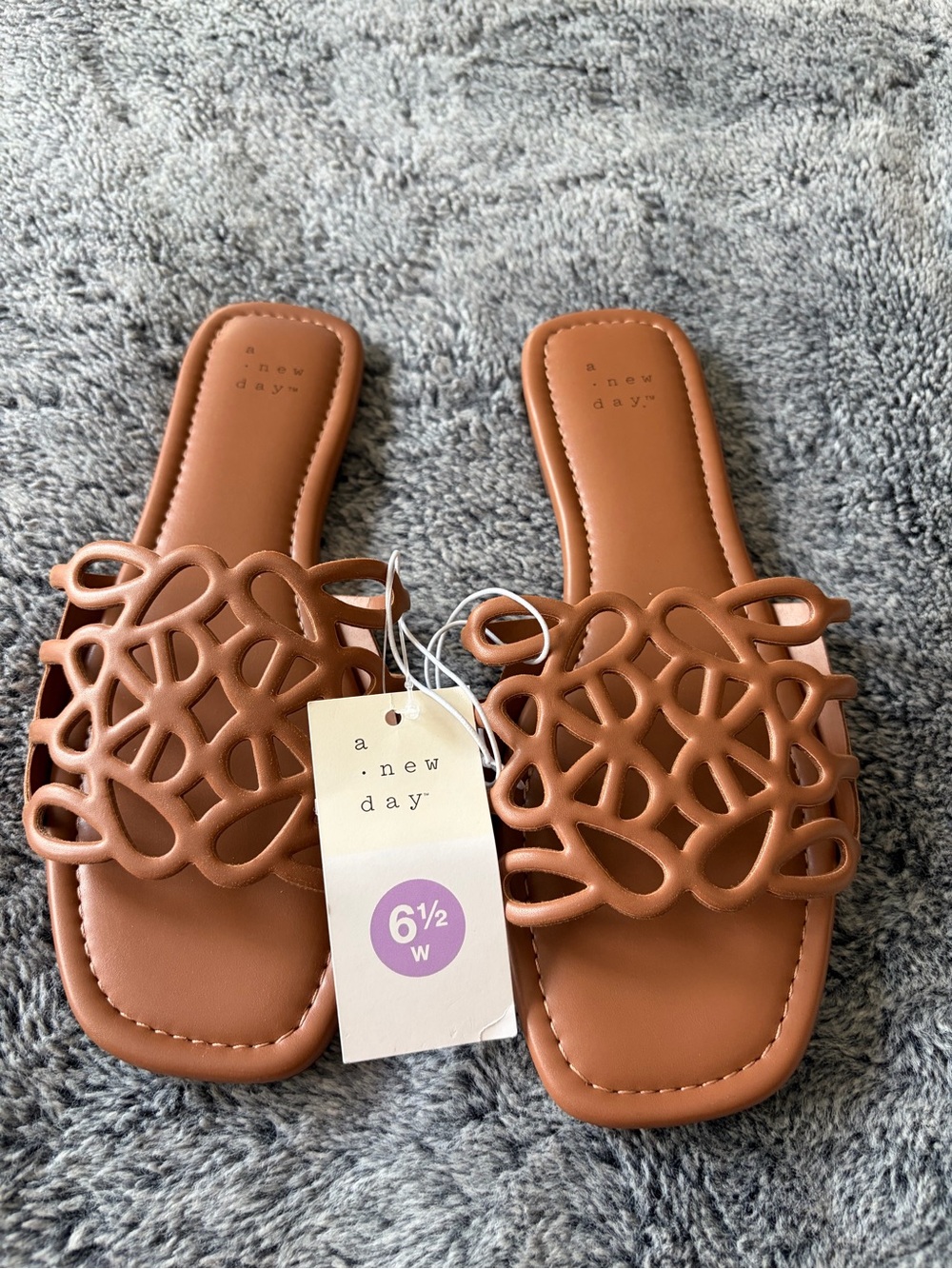 a new day Tan Decorative Lattice Slide Sandals